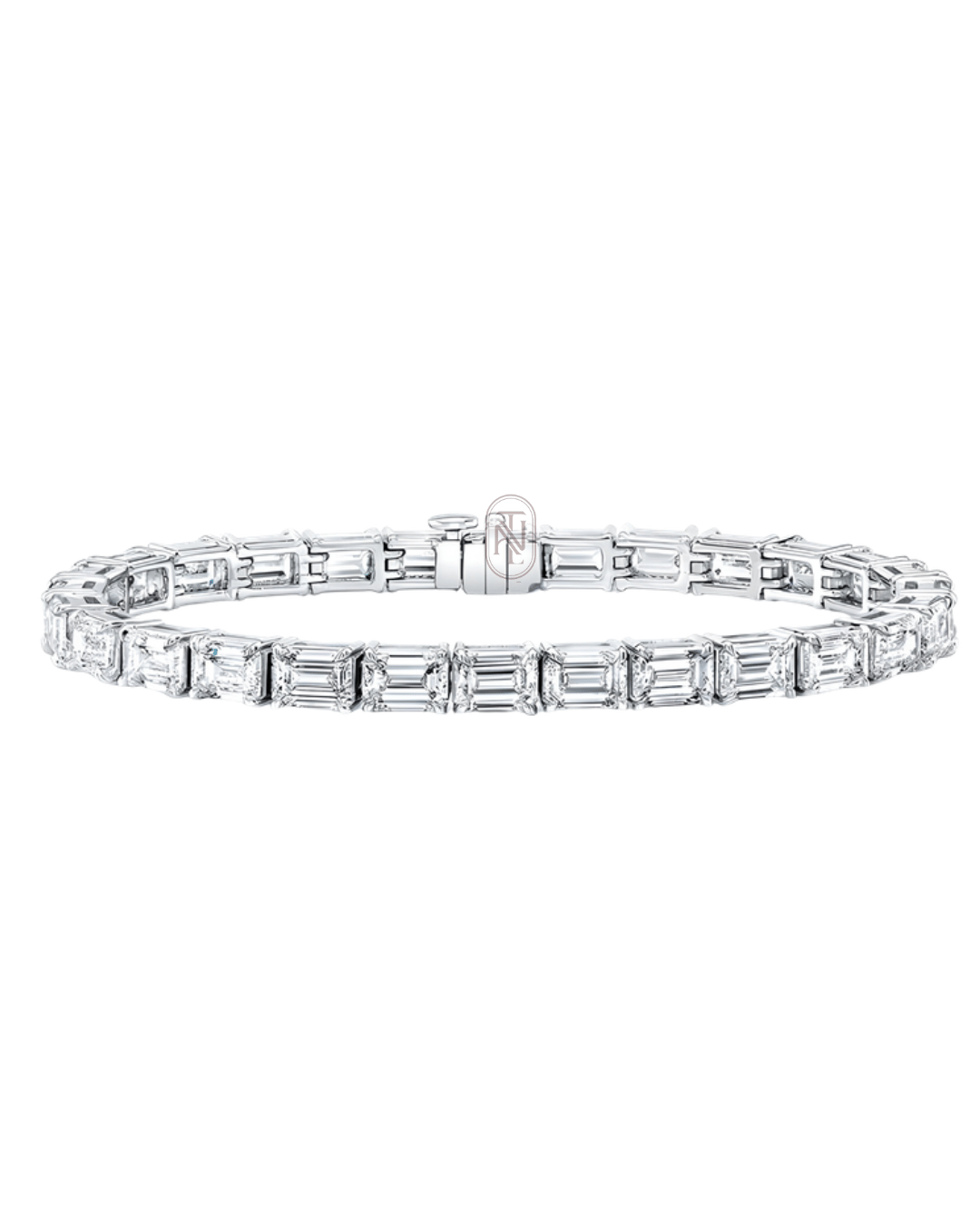 10K White Gold Emerald Lab-Grown 4x6mm Tennis Bracelet